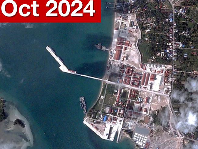 Satellite images show a pier being built at Cambodian Ream navy base. Picture: Blacksky