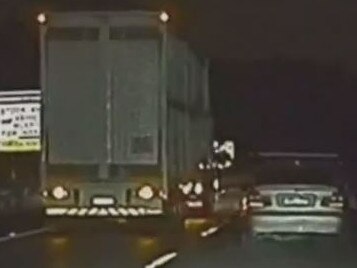 Anthony Stott’s silver BMW overtakes a truck on the Pacific Highway in northern NSW. Picture: Nine News