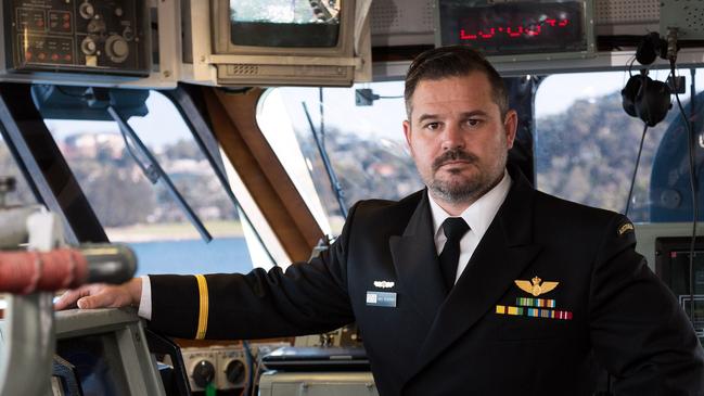 Royal Australian Navy officer, Sub Lieutenant Kris Petersen, RAN, on the bridge of HMAS Gascoyne. PICTURE: ADF/Supplied