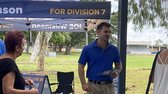 Suspended councillor Ryan Bayldon-Lumsden campaigning at Runaway Bay on the first day of pre-poll at the 2024 Gold Coast City Council election. Picture: Paul Weston.