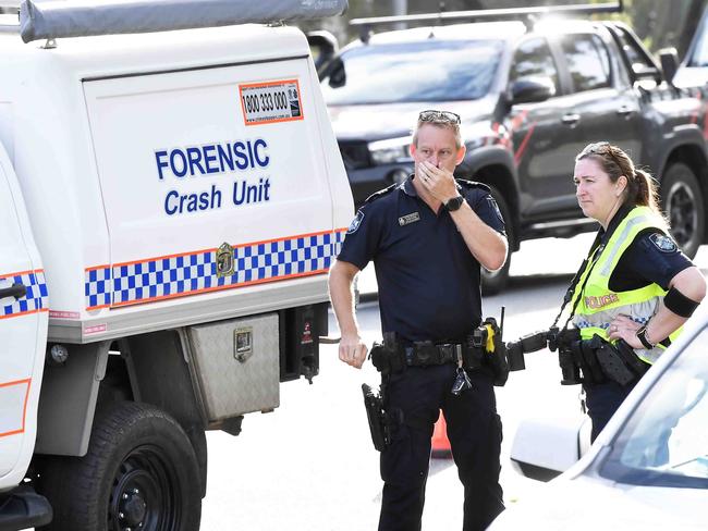 Police at the scene of the accident at Corbould Park. Picture: Patrick Woods.