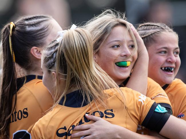 23/07/23. News Local. Sport.Maitland, NSW, Australia.Action from the NSW Rugby Union Sydney V Country matches at Marcellin Park in Maitland.Pictures from the Under 16 Girls Mahalia Murphy Shield Game.CountryÃs Maia Madden-Khan scores.Picture: Julian Andrews