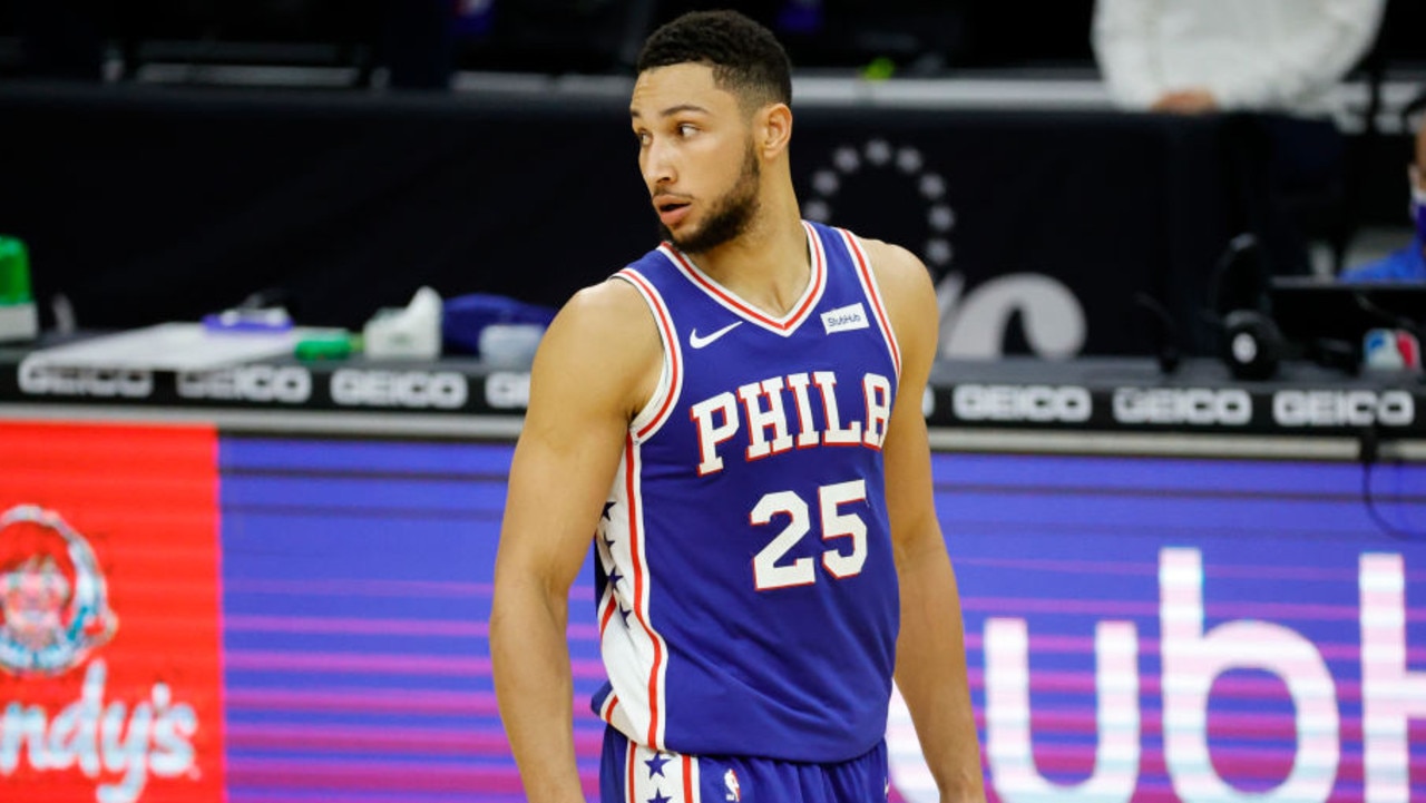 PHILADELPHIA, PENNSYLVANIA - DECEMBER 29: Ben Simmons #25 of the Philadelphia 76ers looks on during the fourth quarter against the Toronto Raptors at Wells Fargo Center on December 29, 2020 in Philadelphia, Pennsylvania. NOTE TO USER: User expressly acknowledges and agrees that, by downloading and or using this photograph, User is consenting to the terms and conditions of the Getty Images License Agreement. (Photo by Tim Nwachukwu/Getty Images)