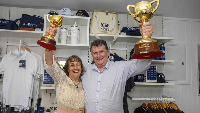 Sheila Laxon and John Symons at the Sunshine Coast Turf Club with the 2024 Melbourne Cup. Picture: Michael McInally