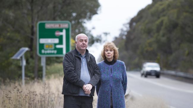 Councillor Michael Banasik and Merri Winter at the intersection of Avon Dam Road and the Hume Highway, Bargo, where koalas are commonly hit and killed. Picture: Melvyn Knipe