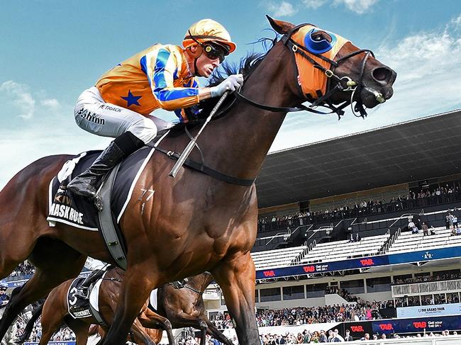 Caption: Damask Rose, ridden by Blake Shinn wins the $3.5m The Kiwi (1500m) at Ellerslie, March 8, 2025. Picture: Kenton Wright (Race Images)