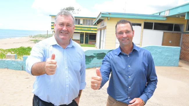 Mayoral candidate Jack Dempsey and division 1 candidate Jason Bartels advocate a master plan for Moore Park Beach.