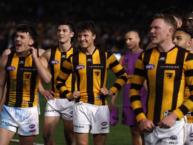 The Hawks after their loss to Port Adelaide. Picture: Michael Klein