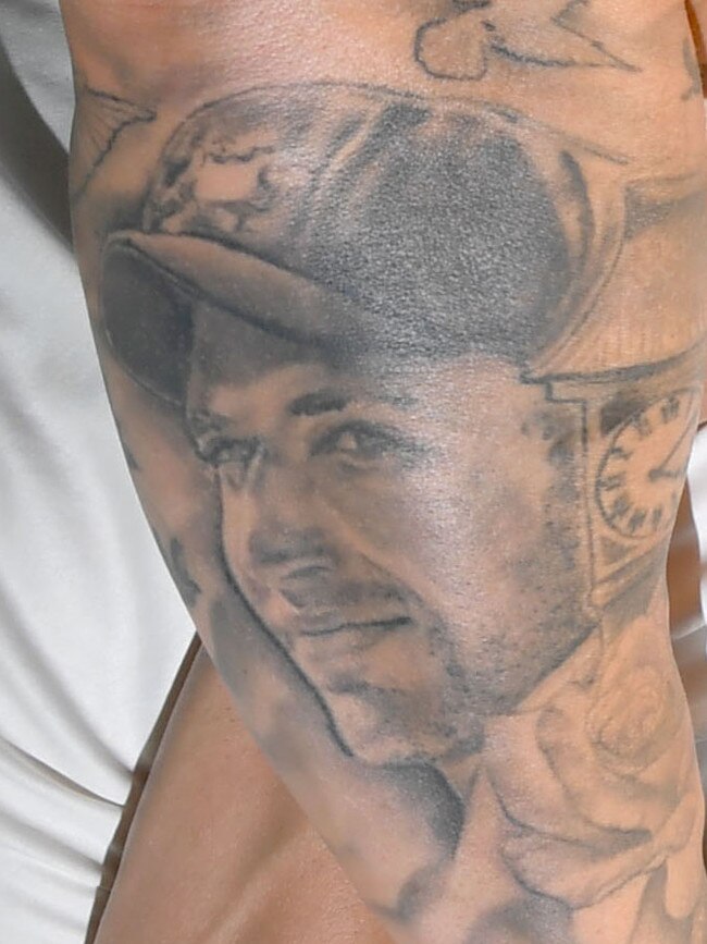 Wade’s tattoo tribute to Phil Hughes. Picture: AAP/Sam Wundke