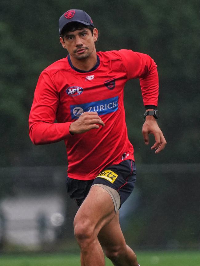 Shane McAdam on the track for the first time as a Demon. Picture: Tess Gellie/Melbourne FC