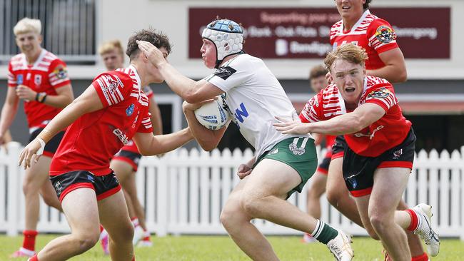 Hayden Buesnel taking a hit-up for the Western Rams against the Illawarra South Coast Dragons in the Laurie Daley Cup. Picture: John Appleyard