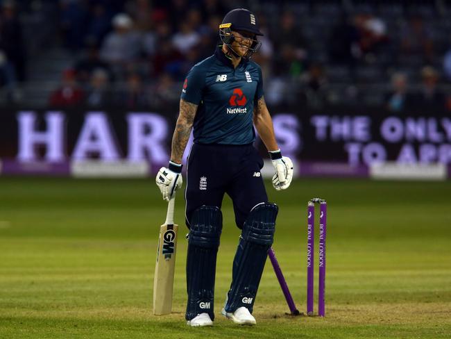 England's Ben Stokes walks back to the pavilion after losing his wicket for 37 runs. Picture: AFP