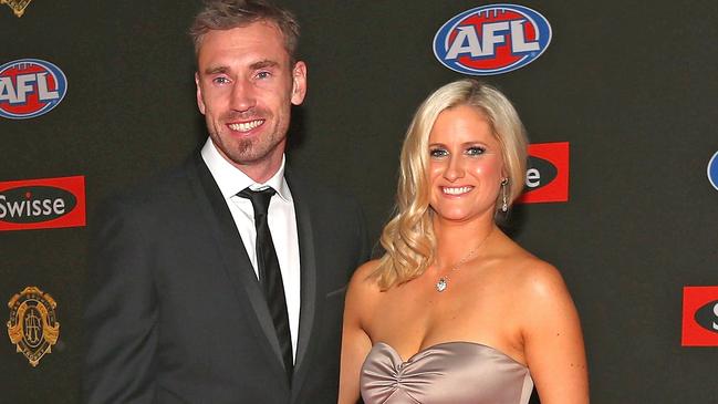 Shane Tuck with his wife Katherine Tuck at the 2012 Brownlow Medal. Picture: Getty Images