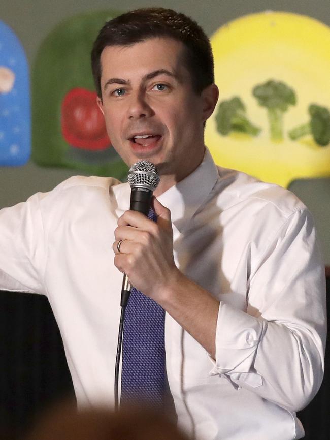 Democratic presidential candidate Pete Buttigieg has emerged on top with 26.9 per cent of the delegate count. Picture: AFP