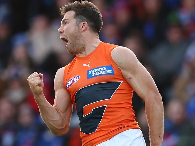 Greene finished with five goals in the tight win over the Bulldogs in Ballarat. Picture: Graham Denholm/Getty Images