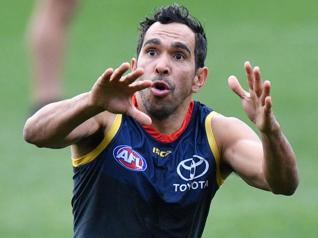 Eddie Betts of the Adelaide Crows is seen during a team training session at Adelaide Oval in Adelaide, Wednesday, July 17, 2019. (AAP Image/David Mariuz) NO ARCHIVING