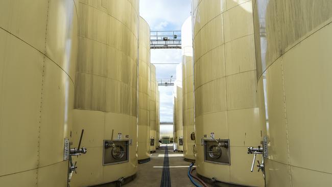 The wine industry has almost two years’ worth of stock still in storage tanks, a remnant of China’s sudden decision two years ago to shut the door to premium Australian wine. Picture: Roy Vandervegt