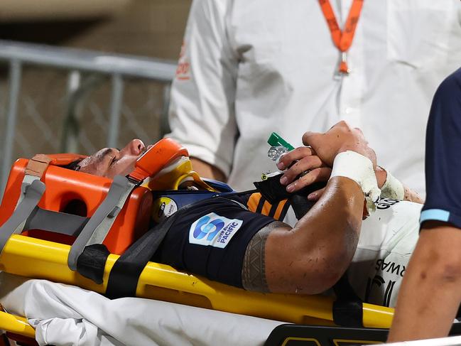 Brumbies’ Noah Lolesio has revealed his scary hospital experience after severe injury against the Western Force. Picture: Paul Kane/Getty Images