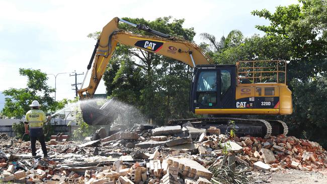 Local demolition company Anton Demolitions removed the old Telstra exchange building at the corner of Sheridan and Smith streets, Cairns North. Picture: Brendan Radke