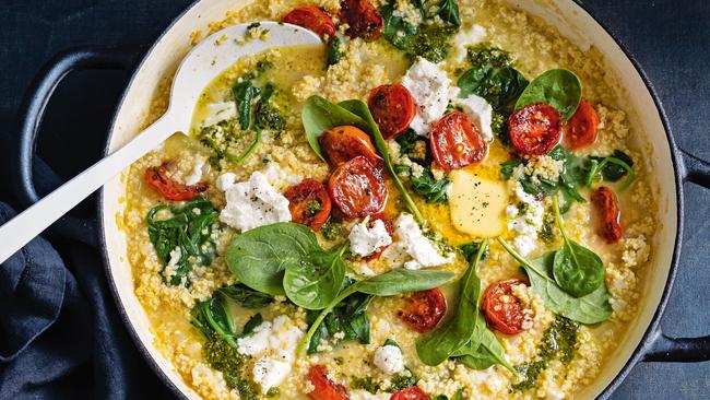 Millet risotto with pesto and blistered tomatoes. Picture: taste.com.au