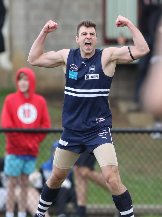 Julian Dobosz scores a goal for Caulfield during the VAFA (Premier B) Grand Final: Caulfield Grammarians v Old Scotch game played at Elsterwick. Saturday, September 21. 2019. Picture: David Crosling