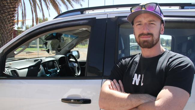 Jacob Goodlet says his window was smashed on Sunday, August 11, 2024 and his wallet was stolen while he was in Desert Life Church, Alice Springs. Picture: Gera Kazakov