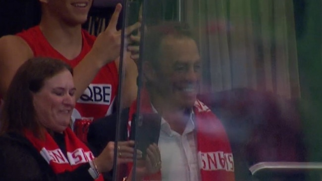 Clarko in a Swans scarf — it just ain’t right! Photo: Fox Sports