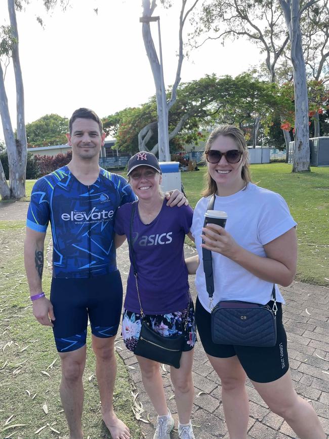 Matt and Angela Heaven, Alana Mahony at the Hervey Bay 100 Triathlon on Sunday, November 26, 2023.