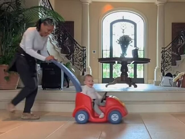 Meghan Markle’s mum, Doria Ragland, and Archie at the Sussexes’ California home. Picture: Netflix