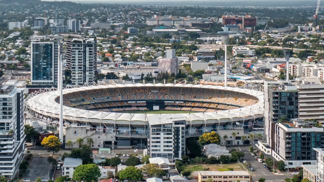 Developing Queensland - Brisbane Queensland Australia - January 10 2023 : Woolloongabba (Gabba) stadium is seen on a summer morning. This stadium is set to welcome Brisbane Olympics summer games in 2032.