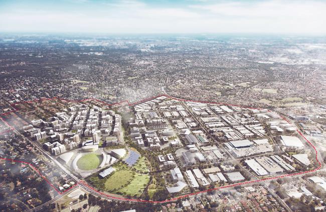 An artists’s impression overview of the Showground Station Precinct.