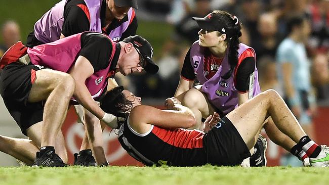 Hunter Clark suffered a broken jaw in round 13. Picture: Albert Perez/AFL Photos/via Getty Images