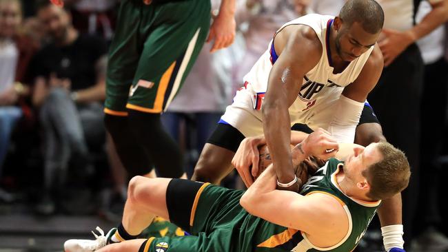 You get the feeling Chris Paul isn’t Ingles’ favourite bloke. Picture: Getty Images/AFP