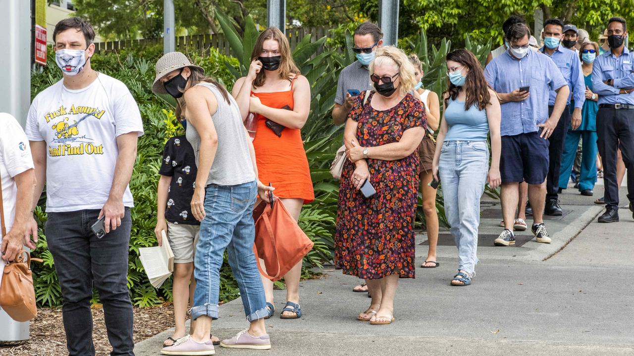 Queue for COVID testing at Princess Alexandra Hospital in Brisbane on December 26. Picture: Richard Walker