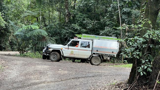 Crews for the SES depart the staging area. Picture: Alison Paterson