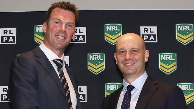 Rugby League Players Association (RLPA) CEO Ian Prendergast and NRL CEO Todd Greenberg.