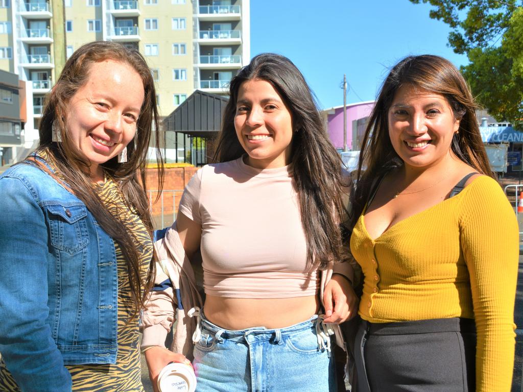 At the 2023 Grand Central Floral Parade are (from left) Sandra Rivera, Natalia Quinones and Vanessa Huanca. Picture: Rhylea Millar