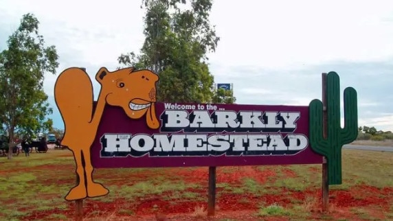 A sign welcomes visitors to the Barkly Homestead. Picture: Supplied.