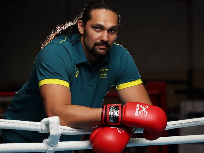 CANBERRA, AUSTRALIA - MARCH 15:  Teremoana Teremoana poses during the Australian 2024 Paris Olympic Games Boxing Squad Announcement at AIS Combat Centre on March 15, 2024 in Canberra, Australia. (Photo by Matt King/Getty Images for AOC)