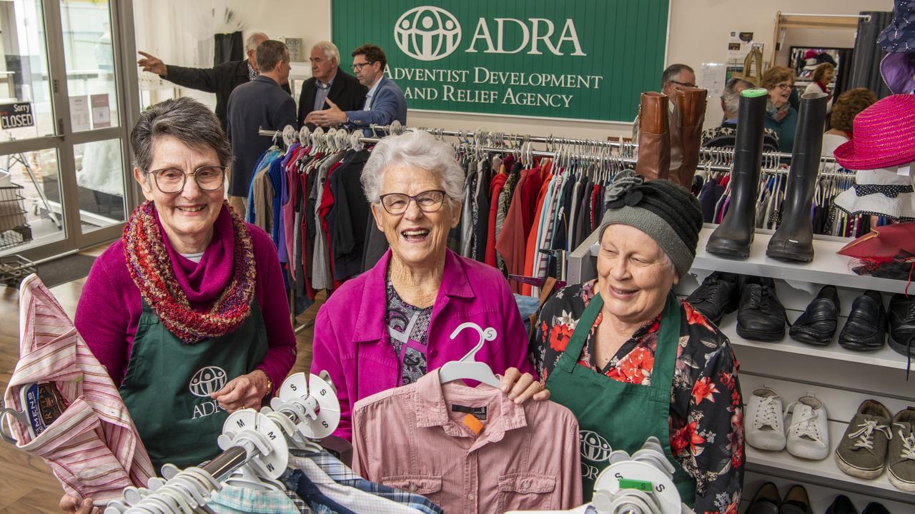 Excited to be back and doing what they love are ADRA Op-shop volunteers (from left) Glynis Wilkinson, Shirley Cherry and Rhonda Strong. Picture: Nev Madsen.