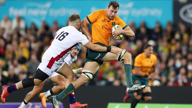 Nick Frost of the Wallabies makes a break during a Test against England in 2022. Picture: Getty Images