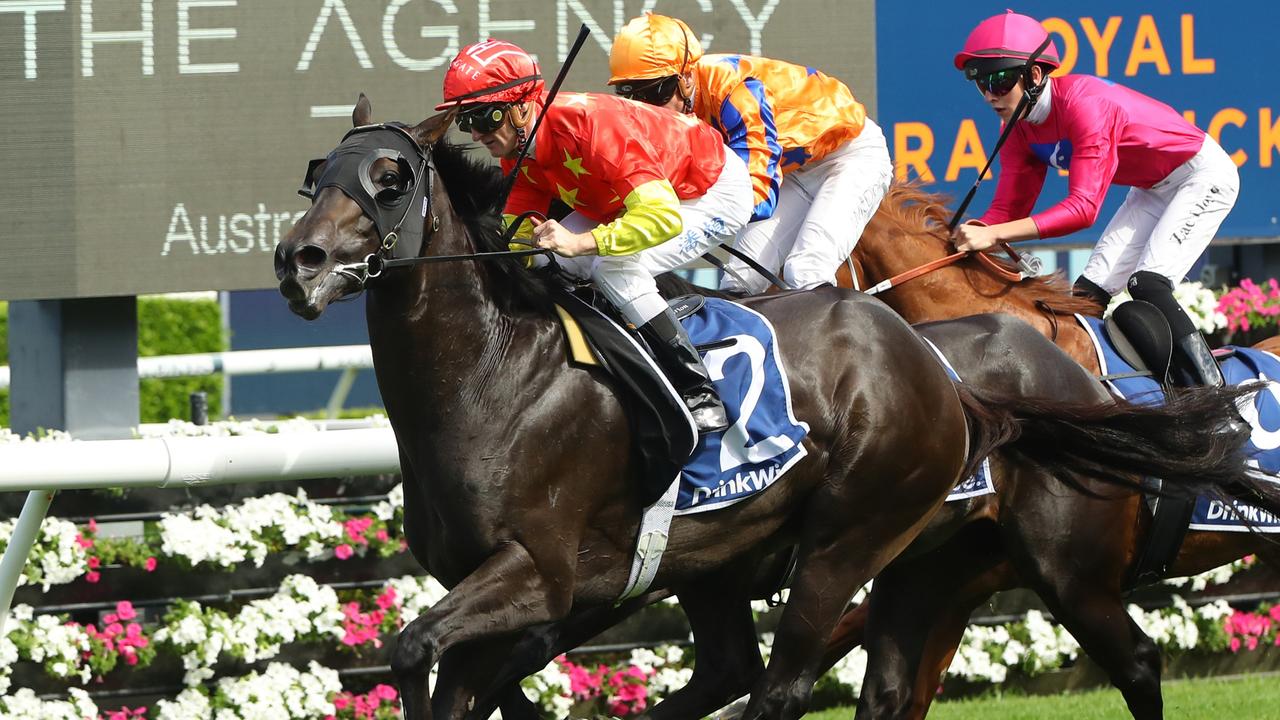 Zac Purton lifts Artorius to victory in the Canterbury Stakes at Randwick on Saturday, beating favourite Imperatriz. Picture: Jeremy Ng-Getty Images