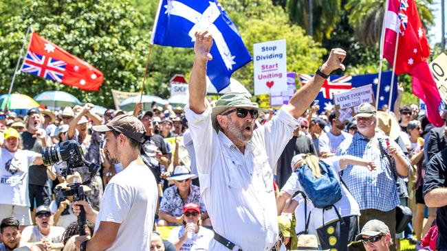 The Freedom Rally in the Brisbane CBD on Saturday. Picture: Richard Walker