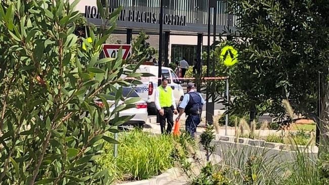 Northern Beaches Hospital entrance was cordoned off after an incident. Picture: Jim O'Rourke