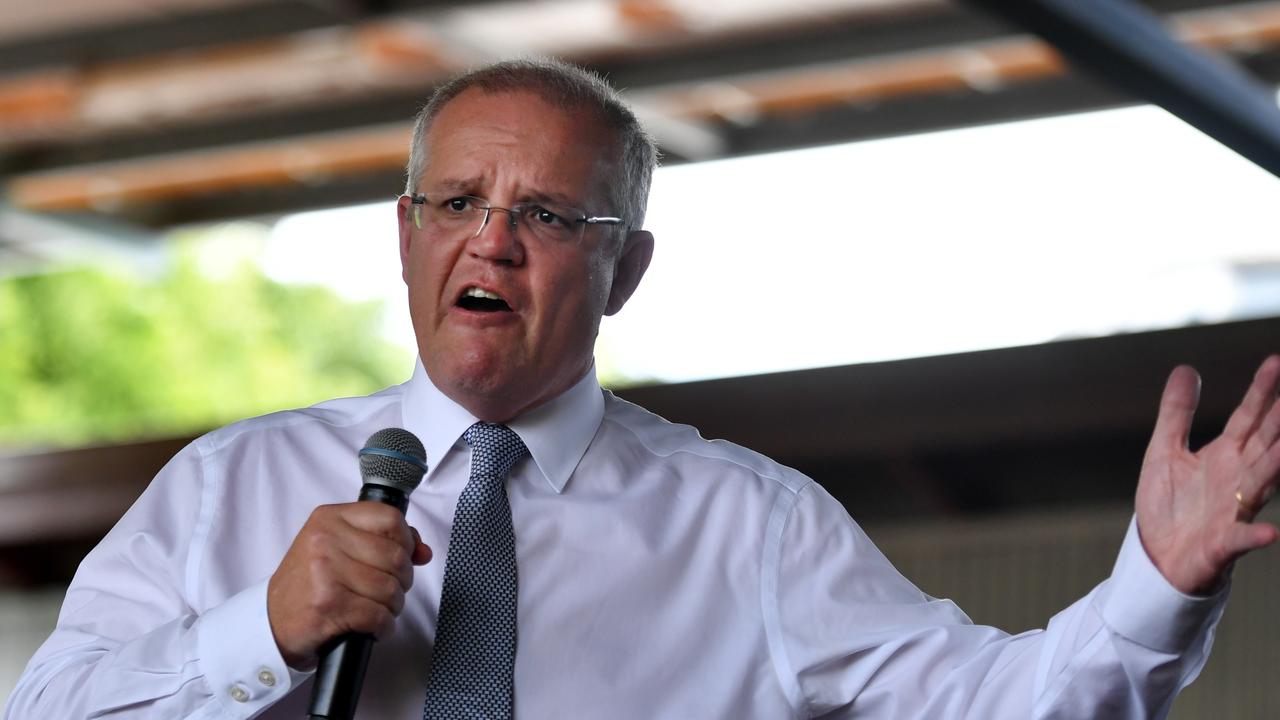 Scott Morrison addresses the crowd at Brisbane Showground. Picture: AAP Image/Mick Tsikas