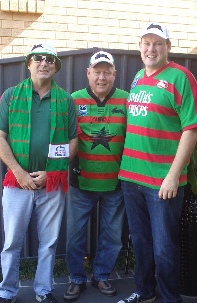 Peter and two of his sons, including Damien, going to support the Rabbitohs at the 2014 NRL grand final.