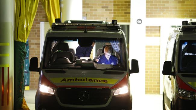 Ambulances at the entrance of Concord hospital. Picture: Steve Tyson.