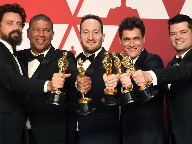 Bob Persichetti, Peter Ramsey, Rodney Rothman, Phil Lord, and Christopher Milleof "Spider-Man: Into the Spider-Verse”. Picture: Getty Images 