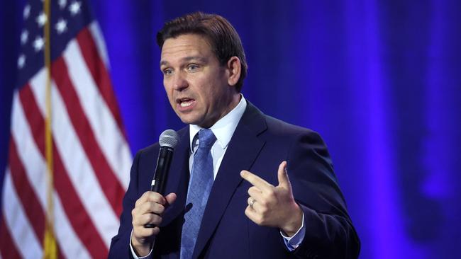 Florida Governor Ron DeSantis speaks to Iowa voters in Des Moines, Iowa. Picture: Getty Images via AFP.