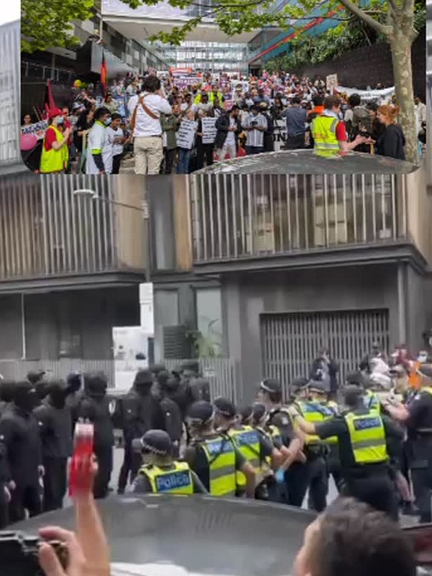 Police resorted to pepper spray to break up a neo-Nazi demonstration in Docklands on Tuesday night. Picture: Instagram